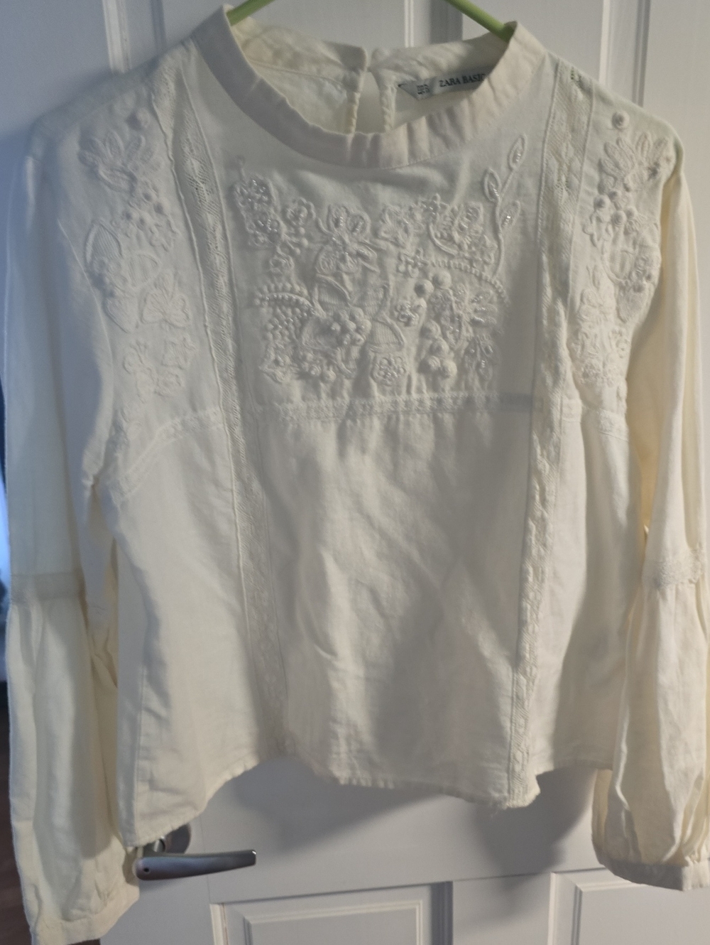 Zara Cream Embroidered Long-Sleeve Blouse